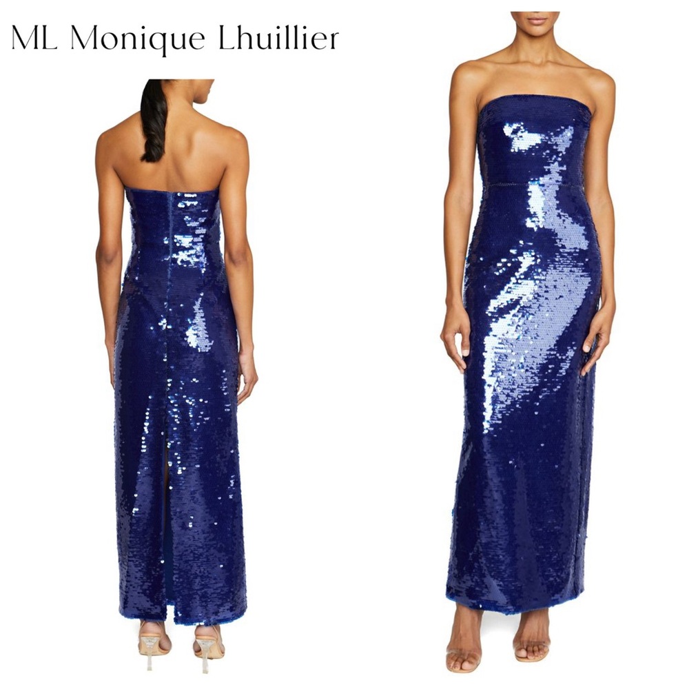 Monique Lhuillier Strapless Gown in Shimmering Blue